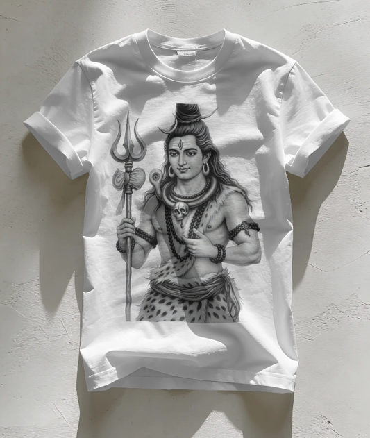 Lord Shiva Trishul Graphic Print Unisex T-Shirt | White Cotton