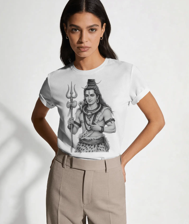 Lord Shiva Trishul Graphic Print Unisex T-Shirt | White Cotton