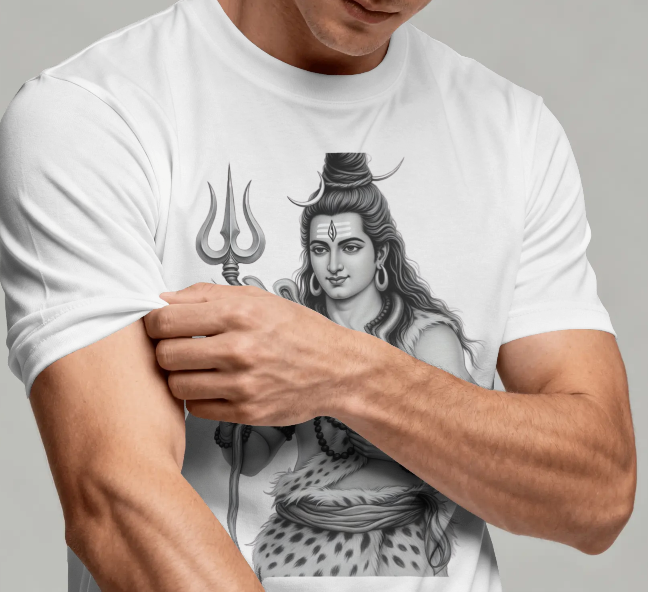 Lord Shiva Trishul Graphic Print Unisex T-Shirt | White Cotton